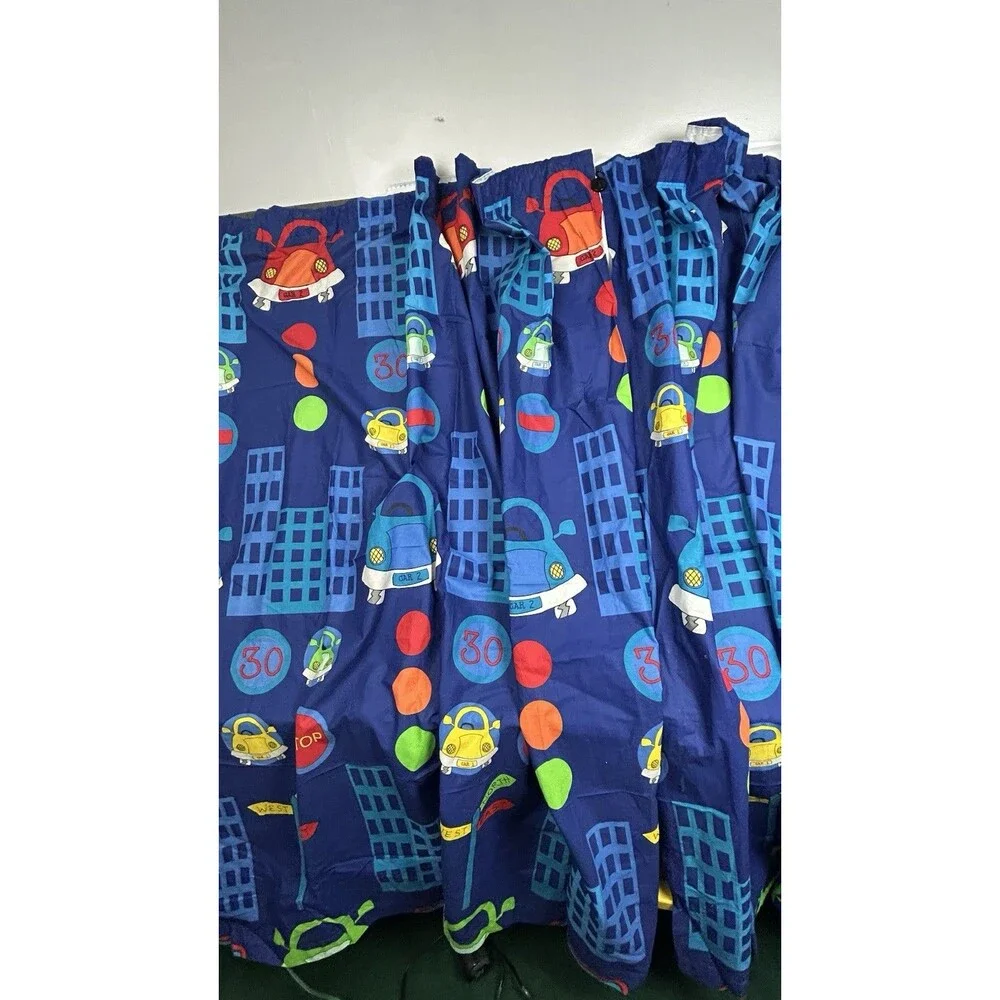 Kool Kidz Kids Car Curtain Panel Blue Traffic Cars Window Playroom Decor 72X60